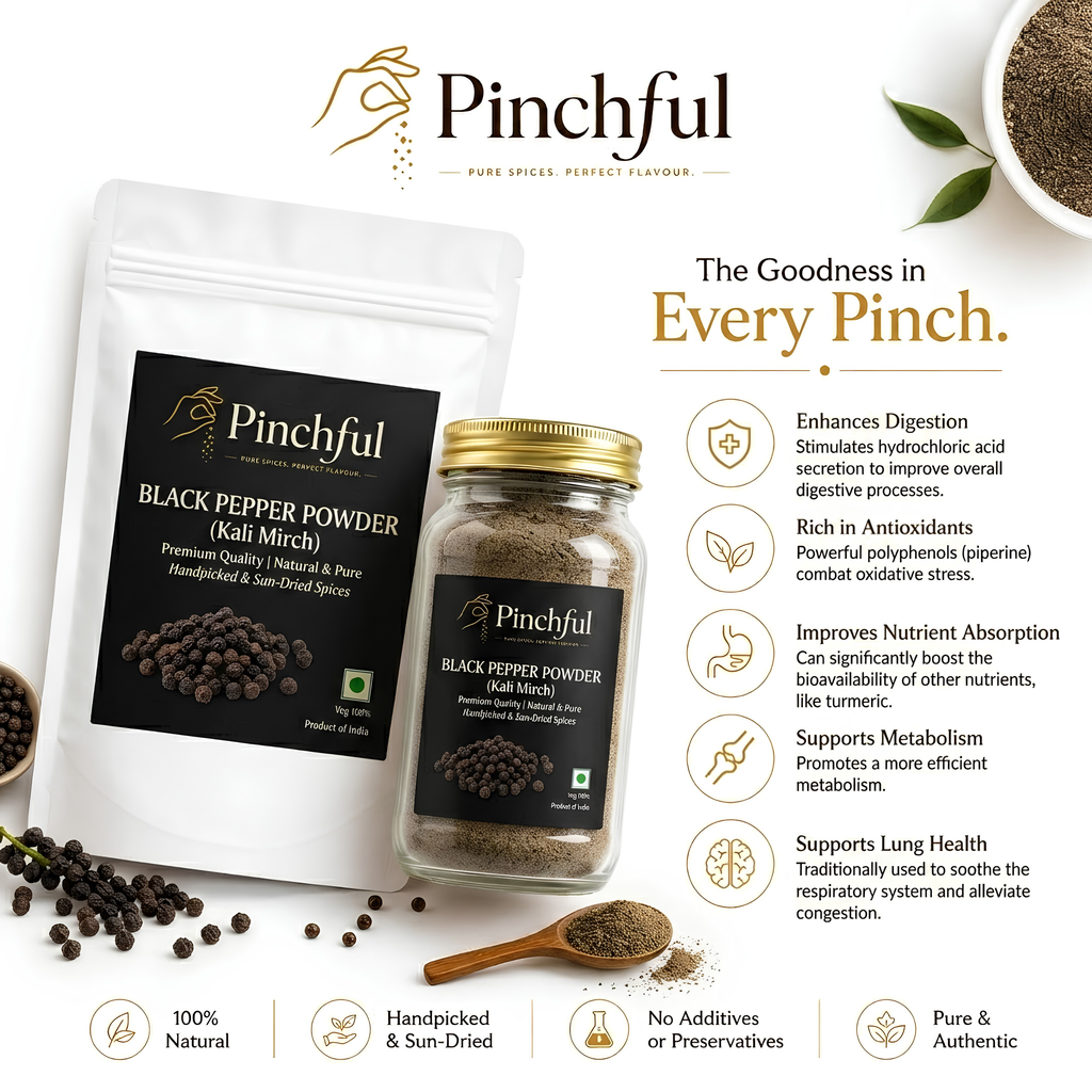 Pinchful Premium Black Pepper Powder (Kali Mirch) | Natural & Pure | Handpicked & Sun-Dried