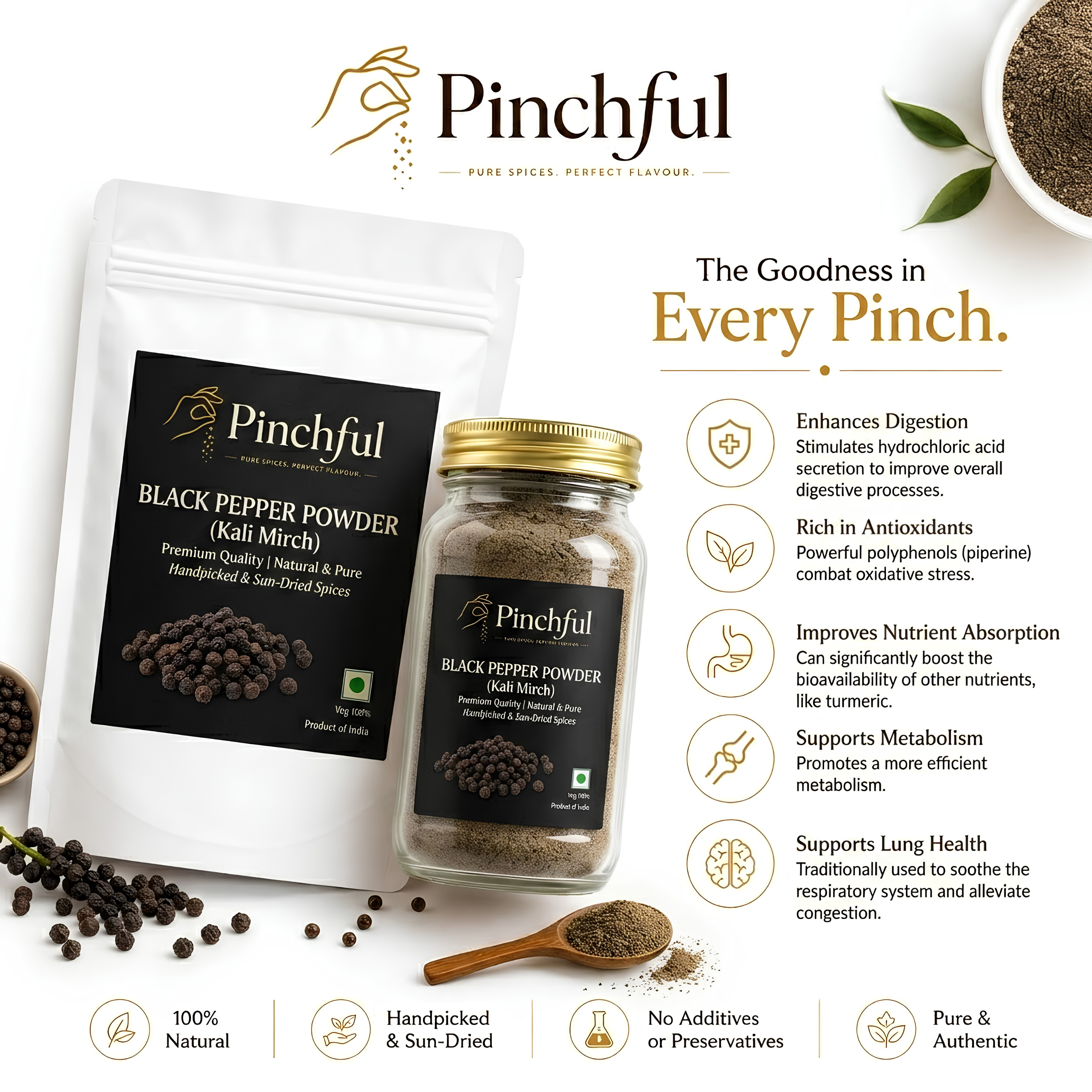 Pinchful Premium Black Pepper Powder (Kali Mirch) | Natural & Pure | Handpicked & Sun-Dried