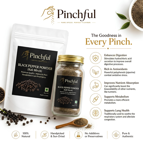 Pinchful Premium Black Pepper Powder (Kali Mirch) | Natural & Pure | Handpicked & Sun-Dried