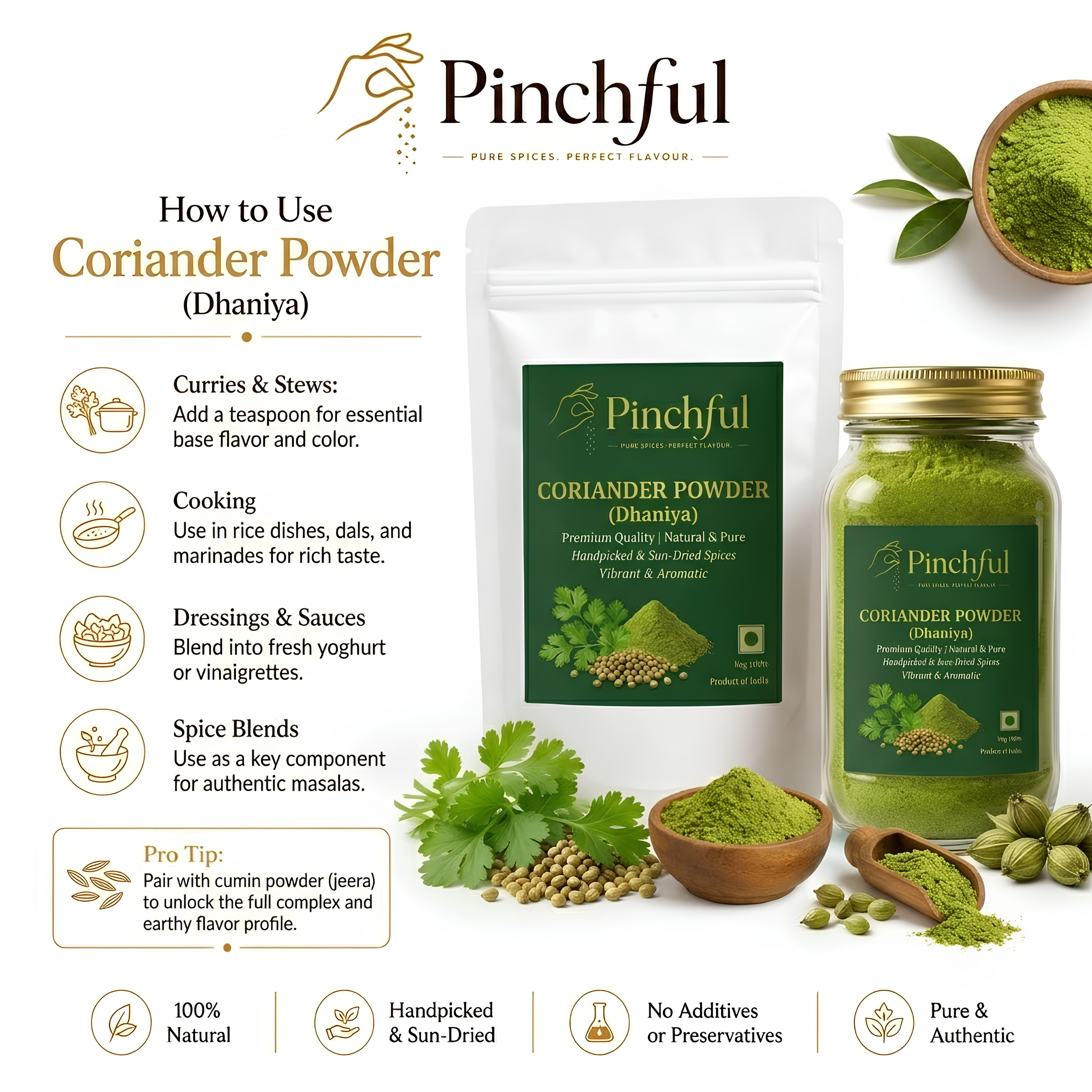 Pinchful Premium Coriander Powder (Dhaniya) | Natural & Pure | Vibrant & Aromatic