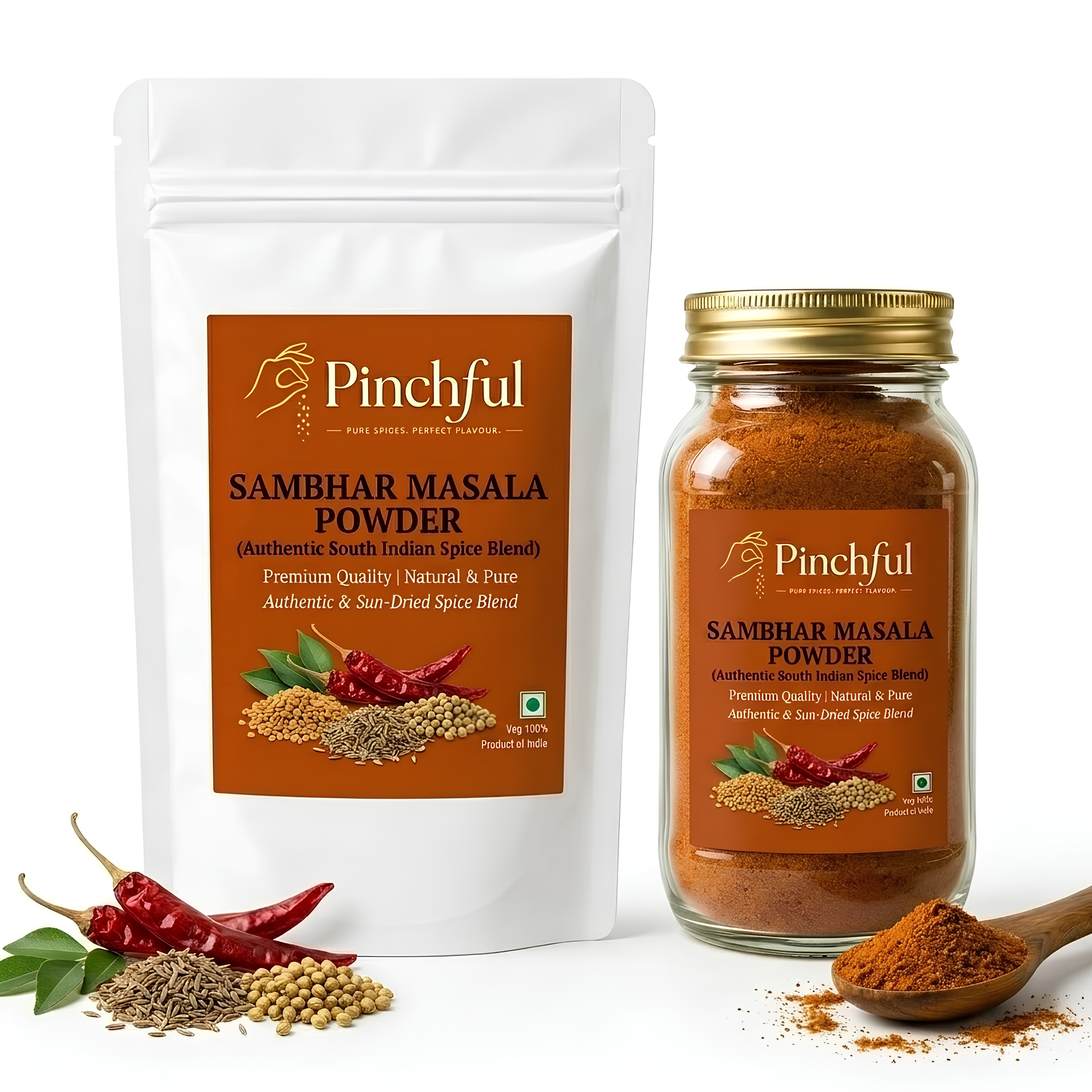 Pinchful Premium Sambar Masala Powder | Authentic South Indian Spice Blend | Rich & Aromatic