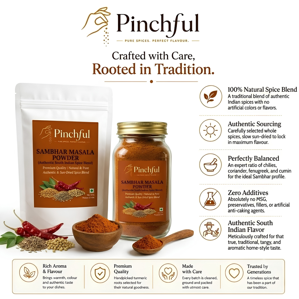 Pinchful Premium Sambar Masala Powder | Authentic South Indian Spice Blend | Rich & Aromatic