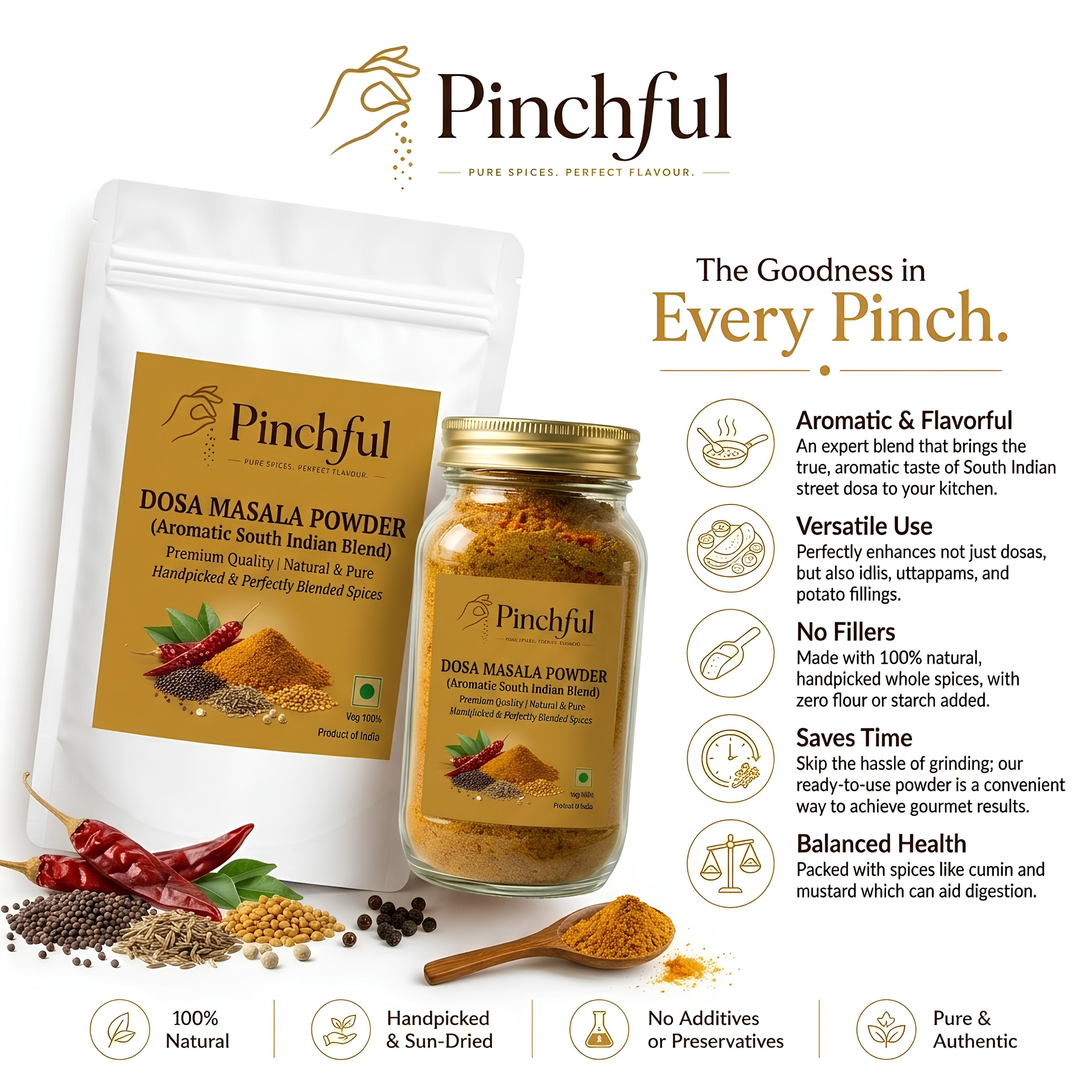 Pinchful Premium Dosa Masala Powder | Authentic South Indian Spice Blend | Rich & Aromatic